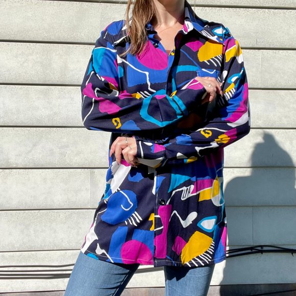 VINTAGE Abstract Print Button Down Shirt | By Martini - Picture 3 of 8